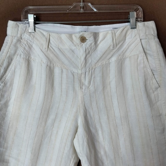 GAP White‎ Linen Pants Gold Stripe Girlfriend Chino Pants Size 12 Straight. - Picture 6 of 15